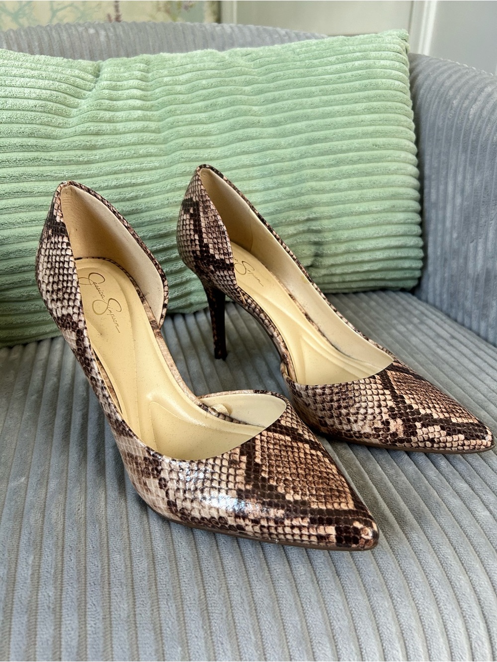 Jessica Simpson Snake Print D’Orsay Pumps Heels Size 7.5 EUC Worn Once - Picture 4 of 4